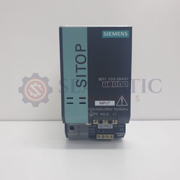 SIEMENS 6EP1333-3BA00 DC POWER SUPPLY 24VDC, 5A, 50/60HZ