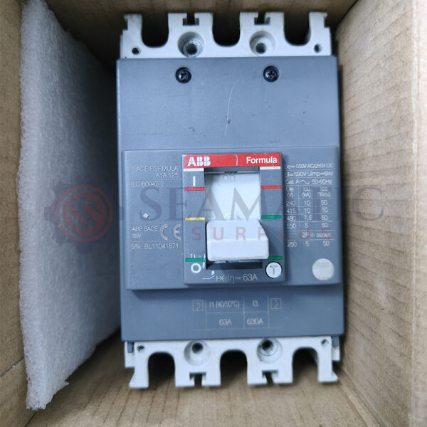 ABB MCCB 3Pole 63A, SACE FORMULA A1A 125, Ui=690v, Uimp=6Kv, Ue=550V AC/250V DC