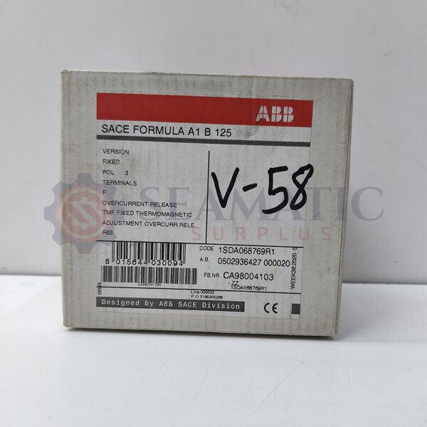 ABB MCCB 3P 63A, SACE FORMULA A1B 125, Ui=690v, Uimp=6Kv, Ue=550V AC