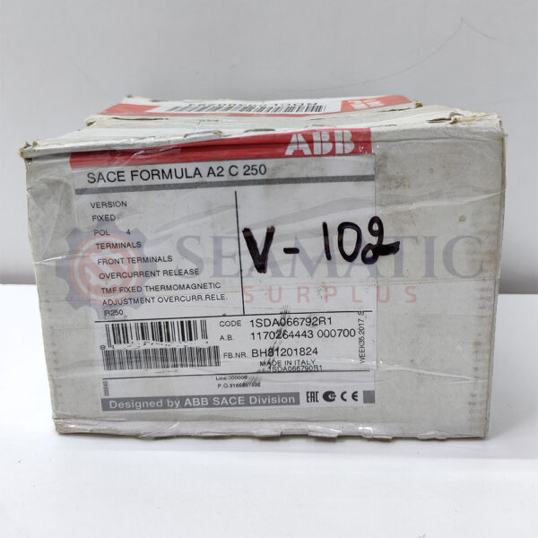 ABB MCCB 4Pole 250A, SACE FORMULA A2C 250 , Ui=690v, Uimp=6Kv, Ue=550VAC