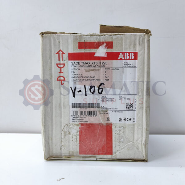 ABB MCCB 3Pole 225A, SACE TMAX XT3N 225, Ui=800v, Uimp=8Kv, Ue=690VAC
