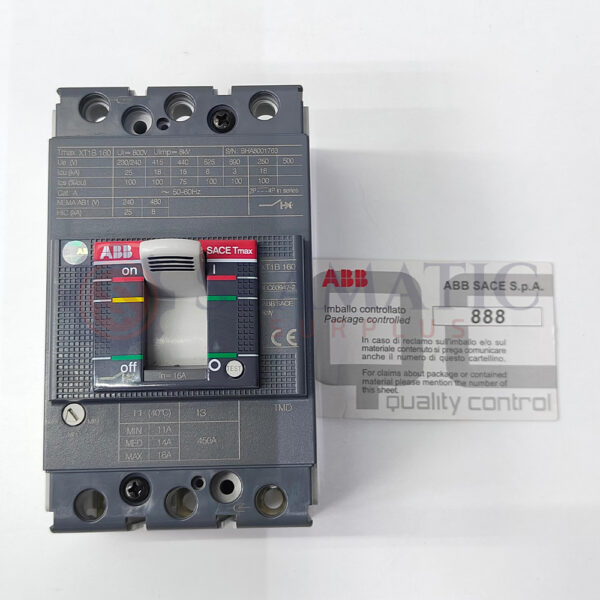 ABB MCCB 3POLE 16A, TMAX XT1B 160, Ui=800v, Uimp=8Kv, Ue=690V