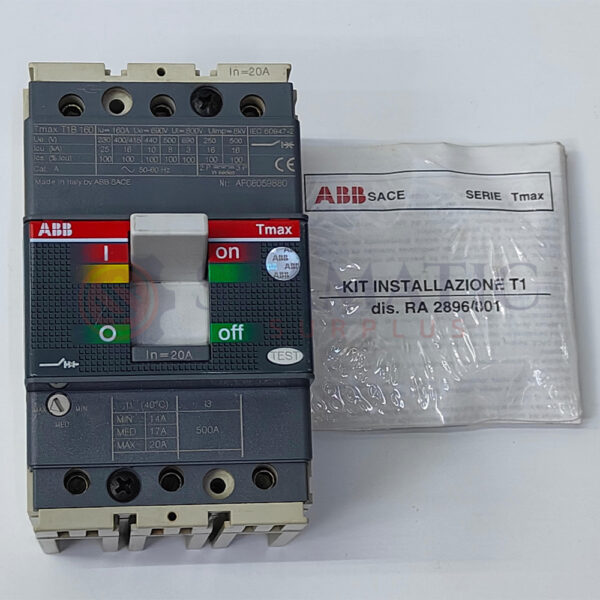 ABB MCCB 3POLE 20A, SACE TMAX T1B 160, Ui=800v, Uimp=8Kv, Ue=690VAC