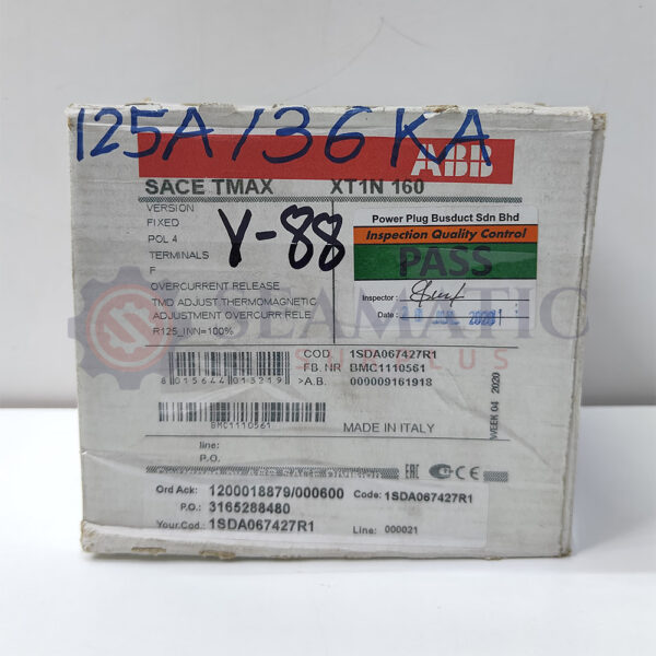 ABB MCCB 3POLE 125A, SACE TMAX XT2S 160, Ui=1000v, Uimp=8Kv, Ue=690VAC
