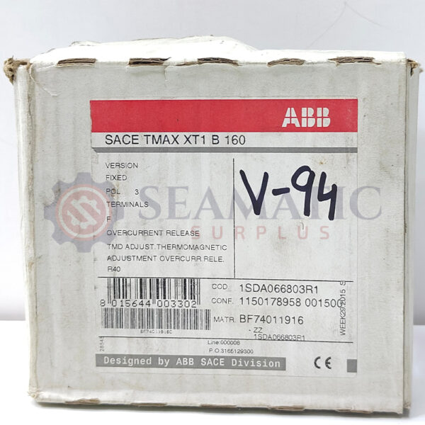 ABB MCCB 3POLE 40A, SACE TMAX T1B 160, Ui=800v, Uimp=8Kv, Ue=690VAC