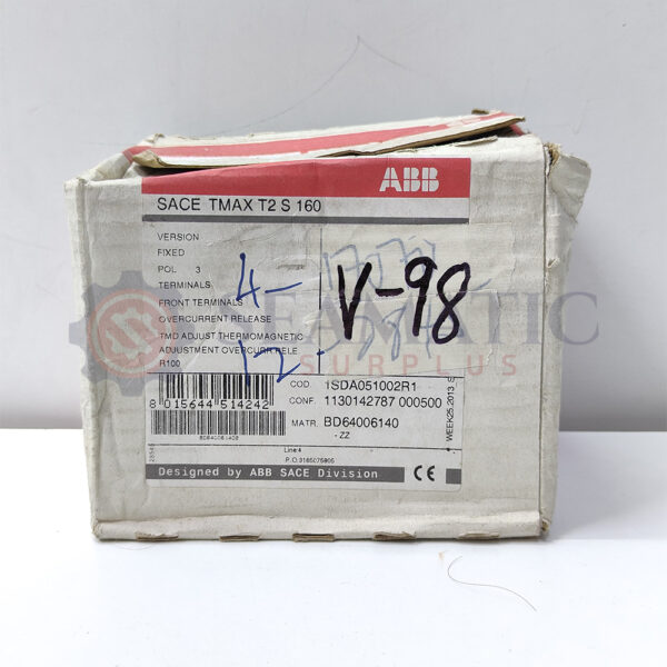 ABB MCCB 3POLE 100A, SACE TMAX T2S 160, Ui=800v, Uimp=8Kv, Ue=690VAC