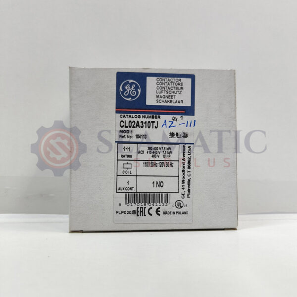 GENERAL ELECTRIC CL02A310TJ CONTACTOR, 3 POLE 18A AC-3 380-440V, 1NO AUXILIARY