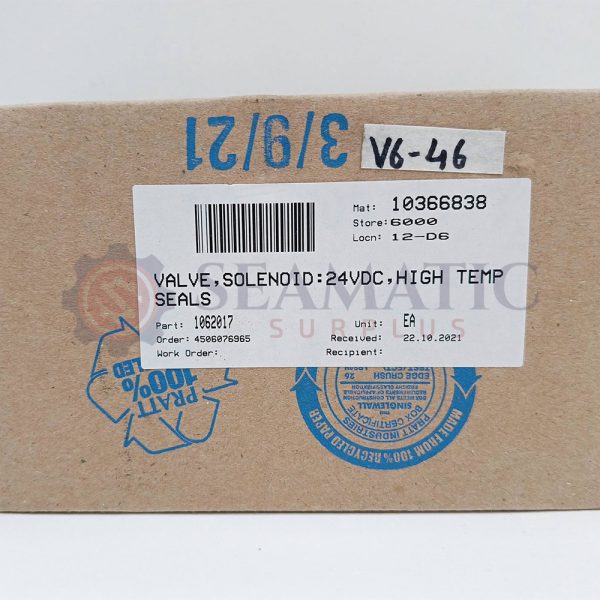 New Nordson 1062017 Solenoid Valve 24VDC (USA)